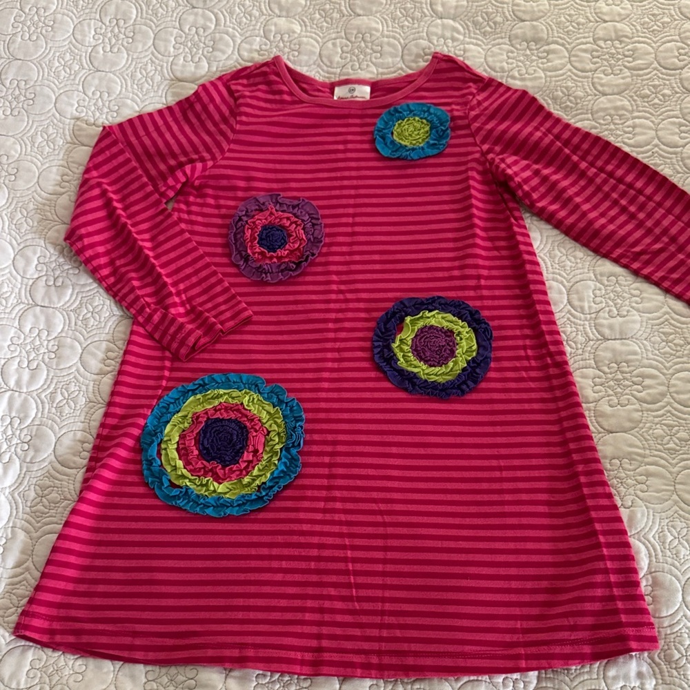 Hanna Andersson Pink Striped Dress with Floral Accents